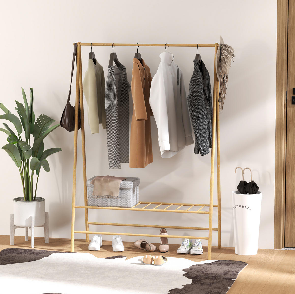 KLEIDERSTÄNDER 116/160/43,5 cm Natur aus Bambus mit Schuhregal - Naturfarben, Naturmaterialien (43.5/160/116cm) - OKMYHOME