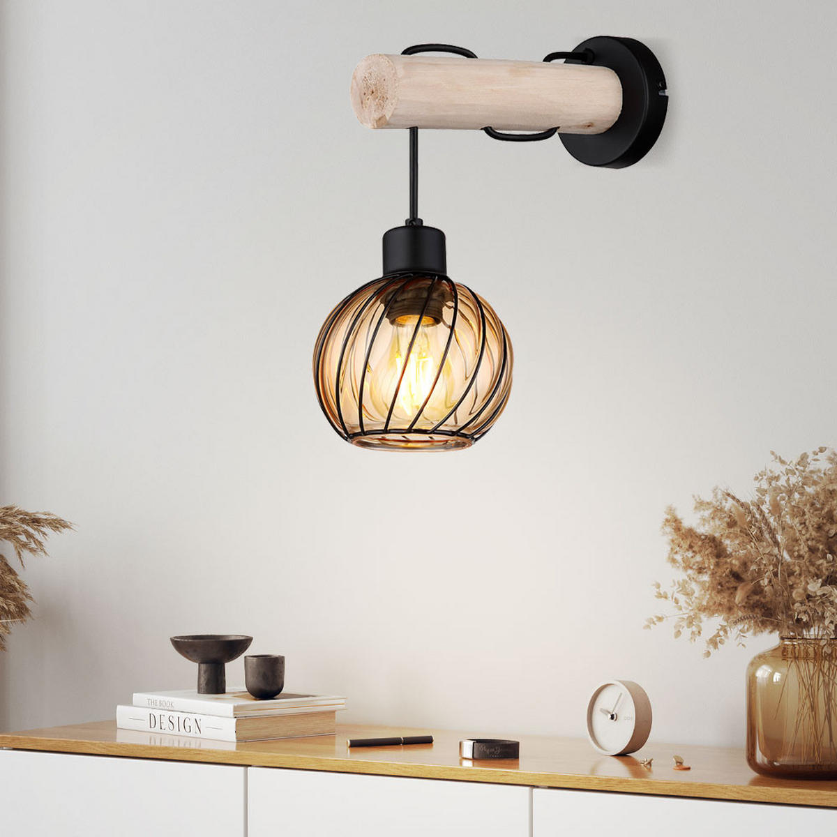 LED WANDLEUCHTE Holzoptik Braun - Braun, Holz (13/30/27cm) - Globo Lighting