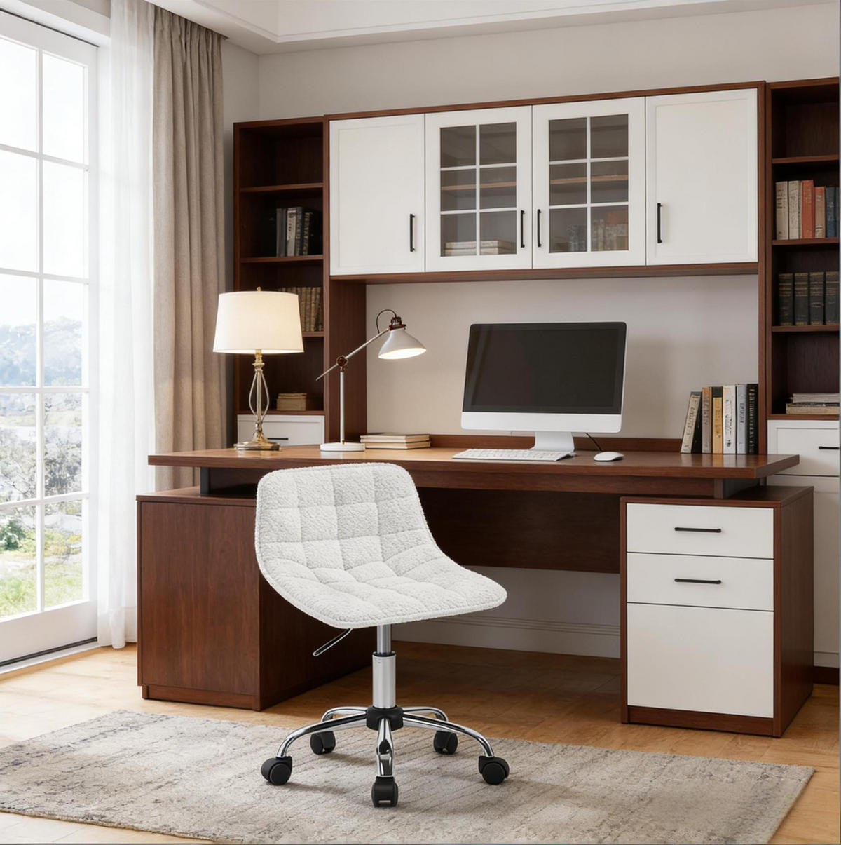 BÜROSTUHL in Weiß 43x43x67,5 cm mit Chenillebezug, höhenverstellbar und drehbar - Weiß, Metall (43/67.5/43cm) - IVMEU