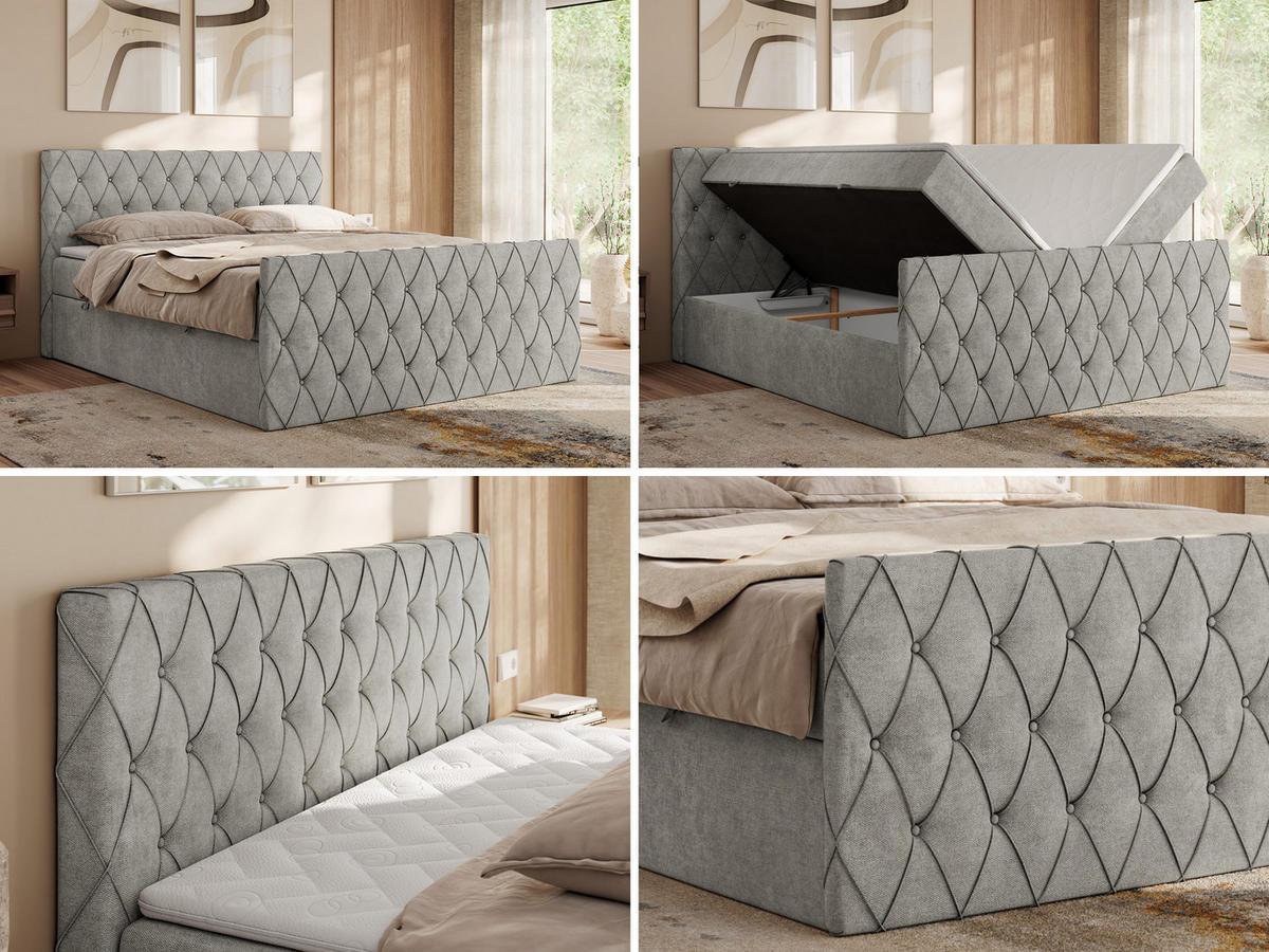 BOXBETT MIREN DUO 180/200 - Hellgrau Strukture - H3 - Hellgrau, Holz/Textil (180/200cm) - MKS