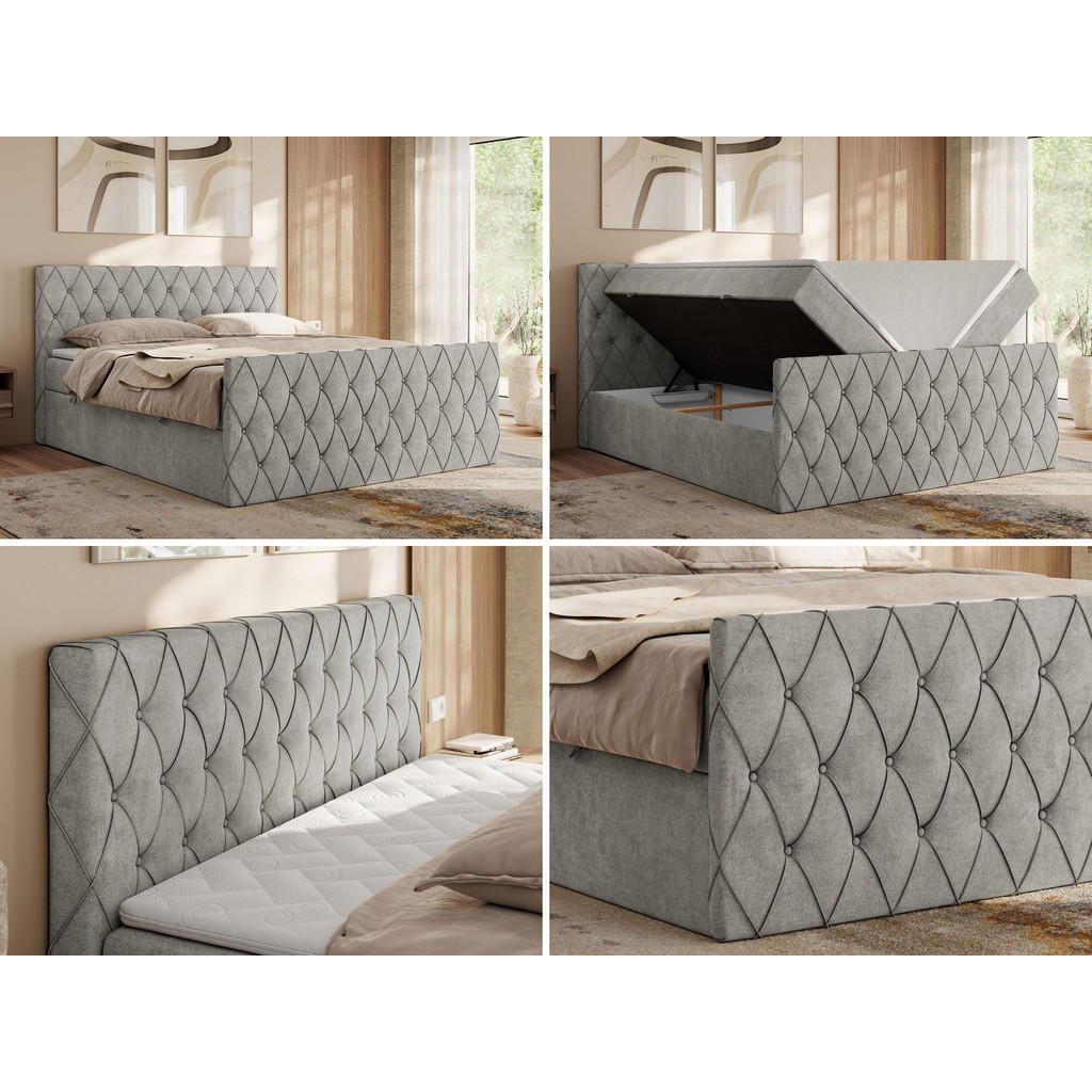 Thumbnail - MKS Boxbett, Hellgrau, Textil, 2-Sitzer, H3, 7-Zonen, Rechteckig, 120x200 cm, Oeko-Tex®, Schlafzimmer, Betten, Boxspring...