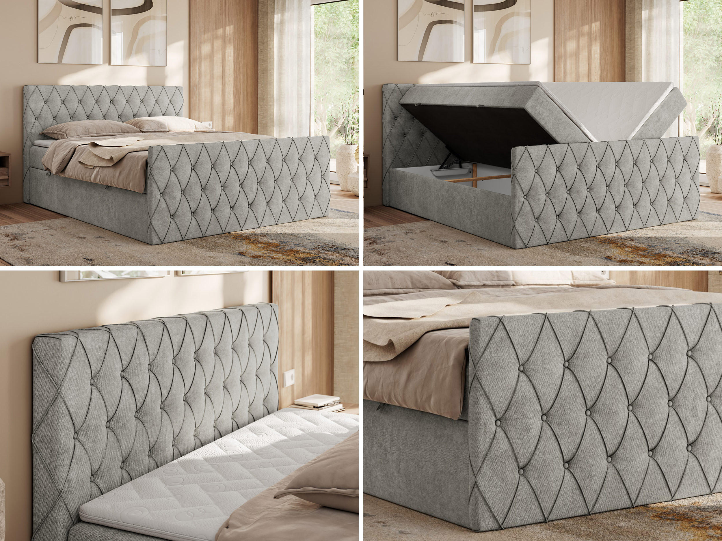 Thumbnail - MKS Boxbett, Hellgrau, Textil, 2-Sitzer, H4, 7-Zonen, Rechteckig, 160x200 cm, Oeko-Tex®, Schlafzimmer, Betten, Boxspring...