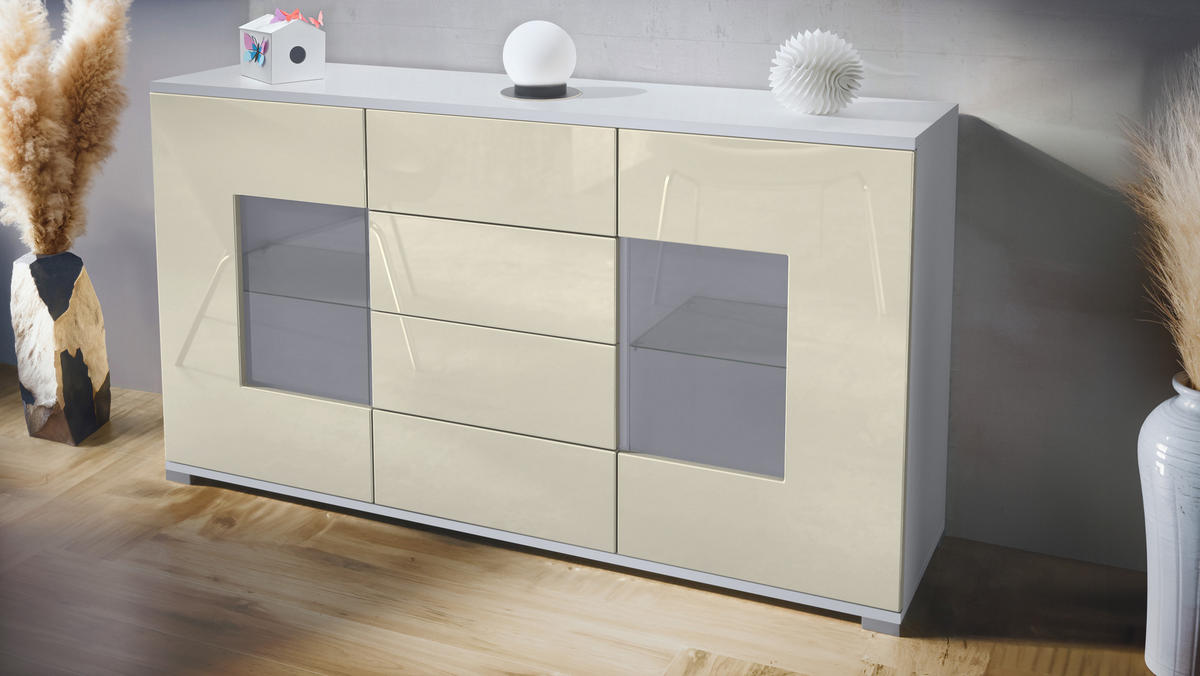 SIDEBOARD Grömitz Creme Hochglanz - Creme, Holzwerkstoff (138.5/75.5/35cm) - Vladon