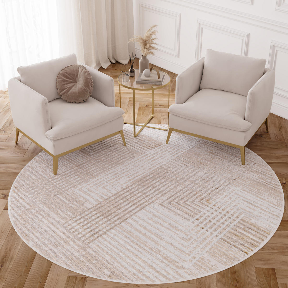 TEPPICH CRYSTAL ROUND Beige 120/120 cm - Beige, Kunststoff (120/120cm) - Tapiso