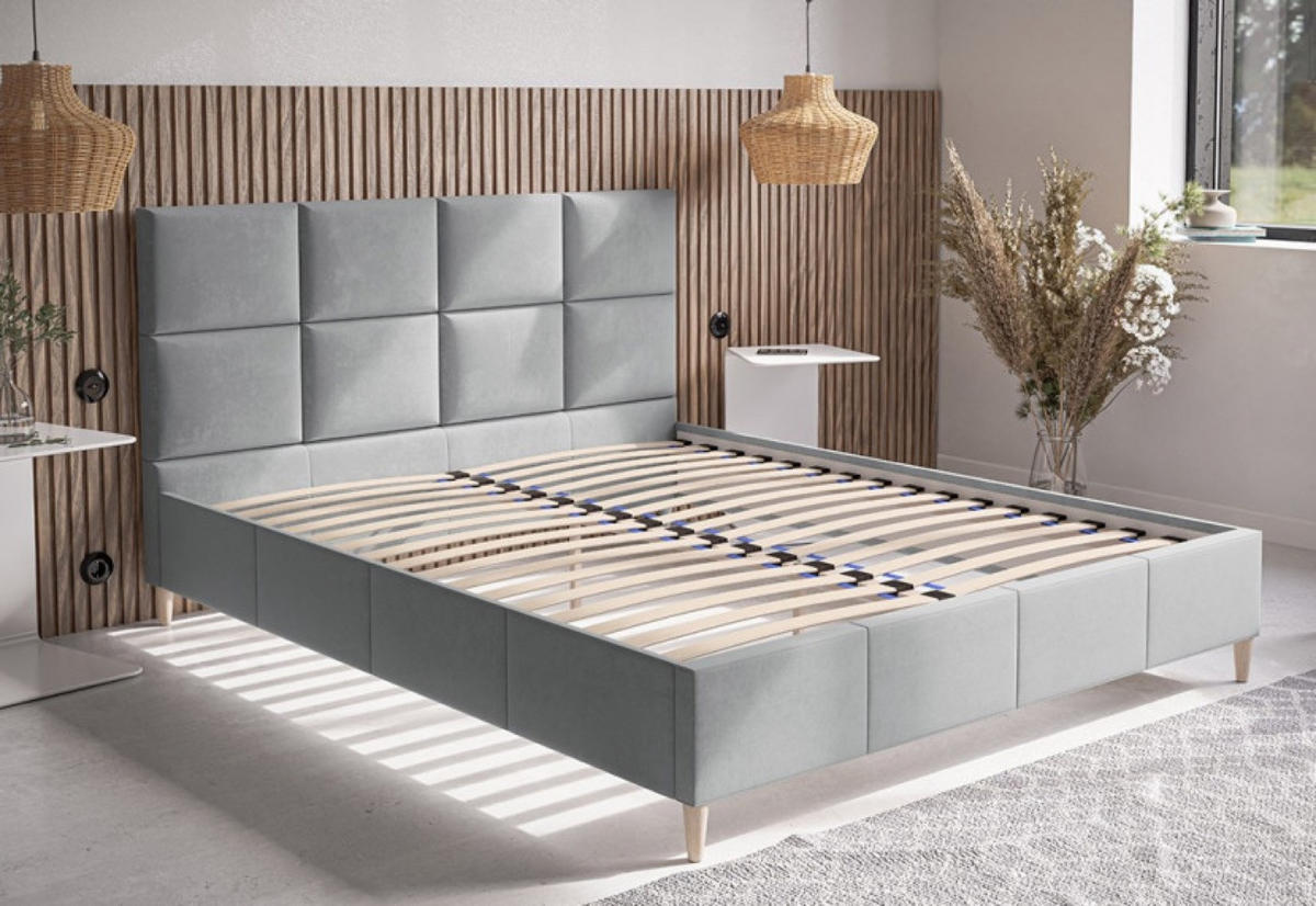 BETT Grau LUXO 1 Gepolstert Holzbeine Malmo Stoff 120x200 cm - Eichefarben/Schwarz, Textil (120/200cm) - Sepro Meble