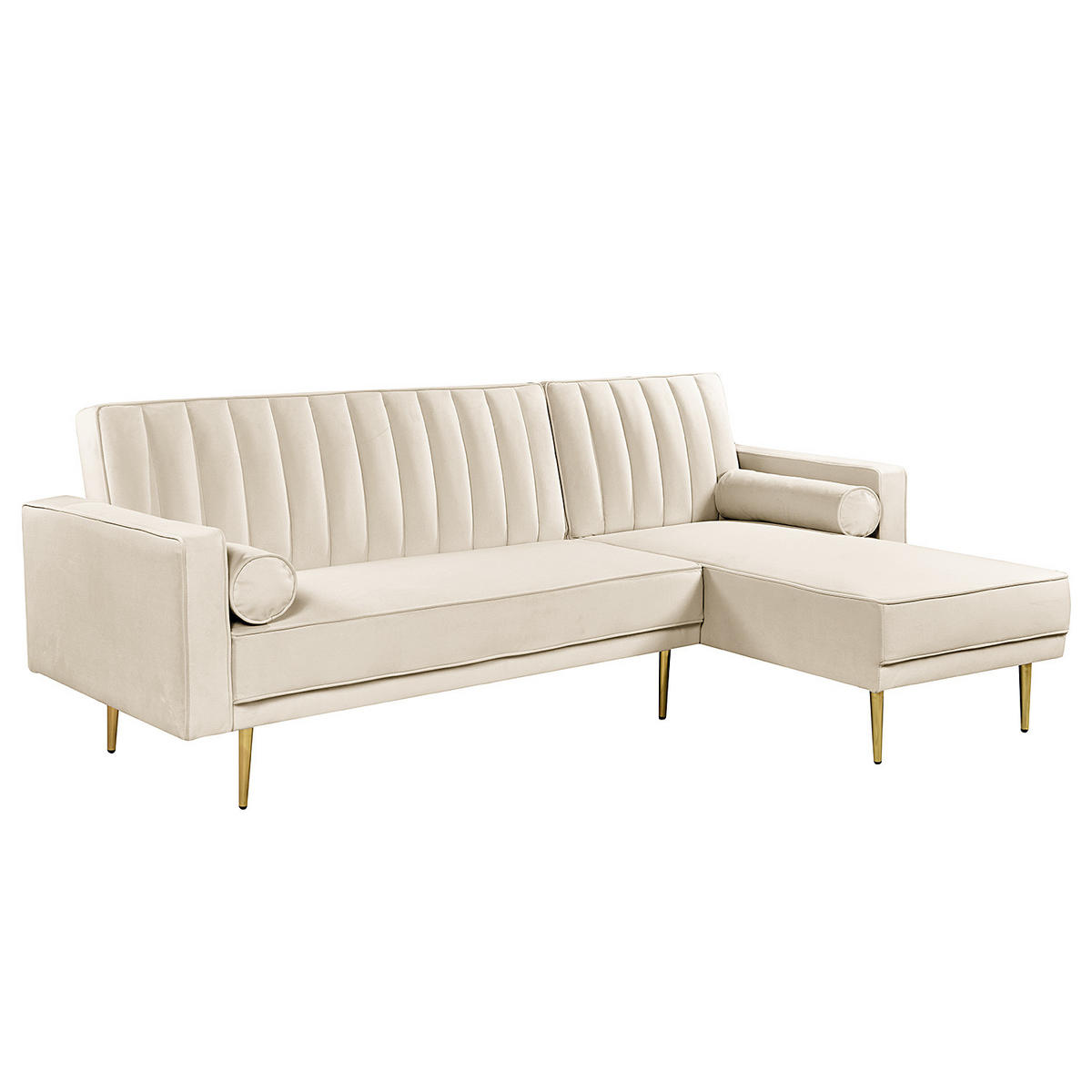 ECKSOFA mit Schlaffunktion - Samt - Beige/Goldfarben, Textil (223/144cm) - home24