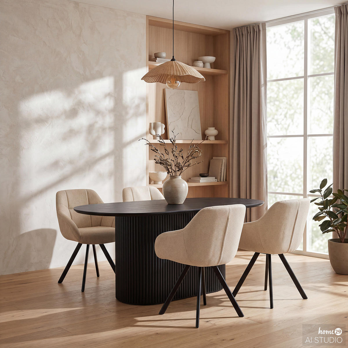 ESSTISCH - oval - Eichefarben/Schwarz, Holzwerkstoff (90/160/75cm) - home24