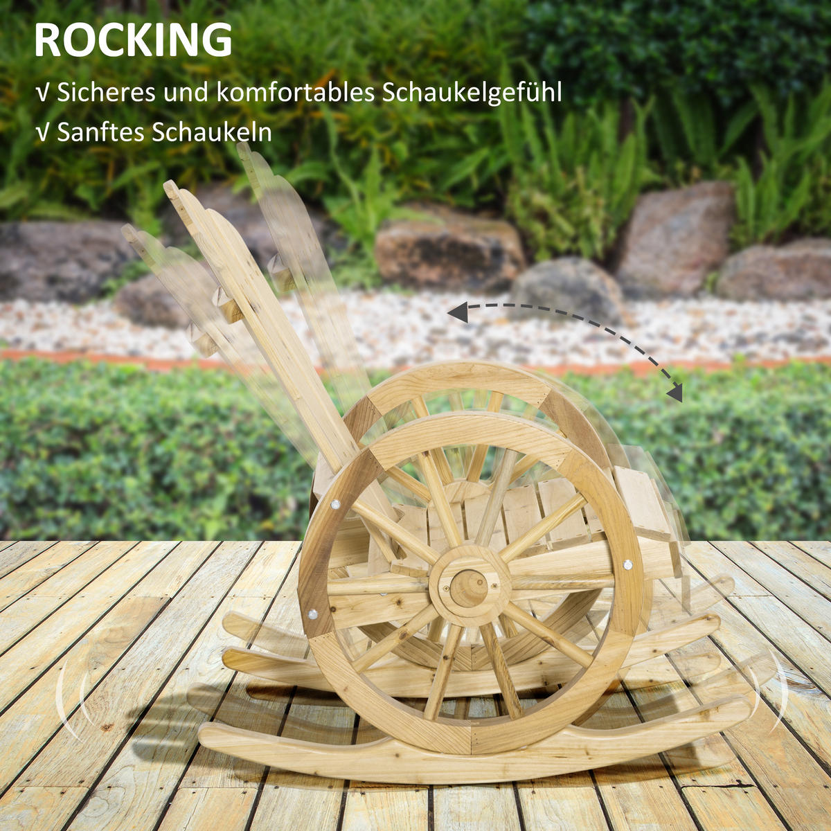 SCHAUKELSTUHL, Schwingsessel, Gartenstuhl mit Rollen-Design, Massivholz, Naturholz - Fichtefarben, Holz (88/92/68cm) - Outsunny