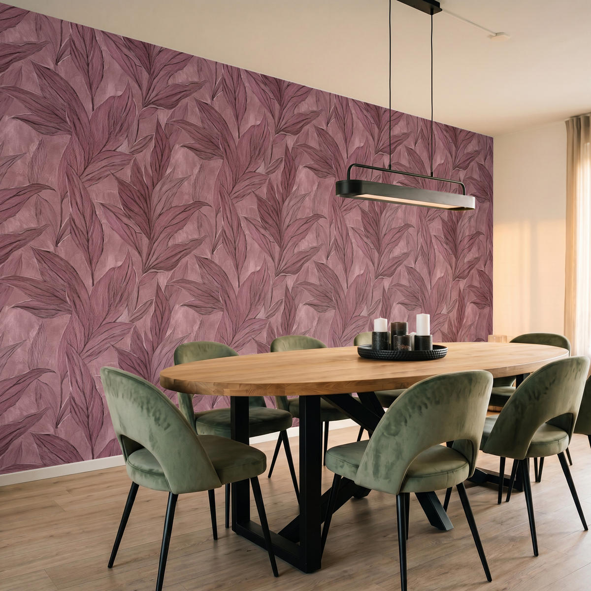 TAPETE - Blätter - Muster - Lila - 400x220 cm - Altrosa, Papier (400/220cm) - OnlyWow