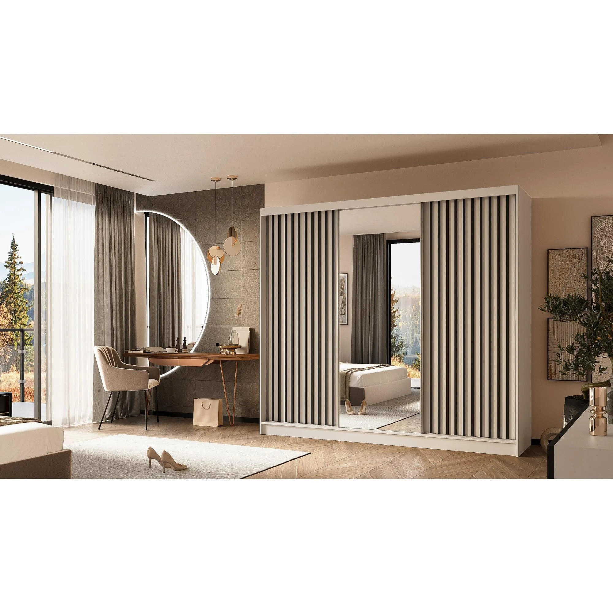SCHWEBETÜRENSCHRANK Helix 240/216/61 weiß+schwarz - Schwarz/Weiß, Holzwerkstoff (240/216/61cm) - Beautysofa