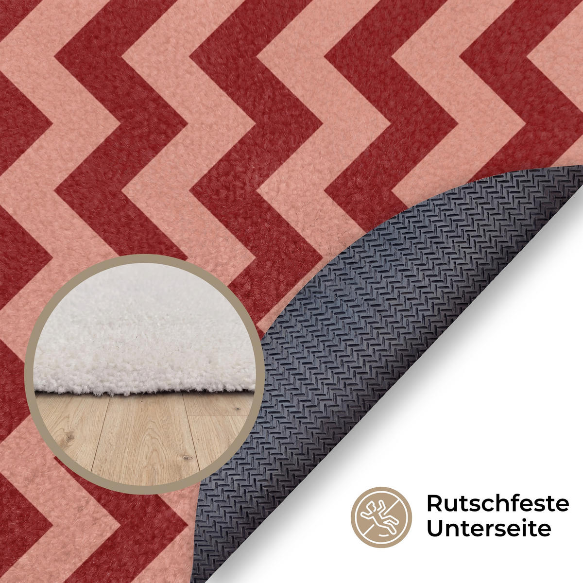KOBERCE - Cikcak - Pruhy - Vzor - Červená - 120x120 cm - červená, textil/plast (120/0.4cm) - OnlyWow