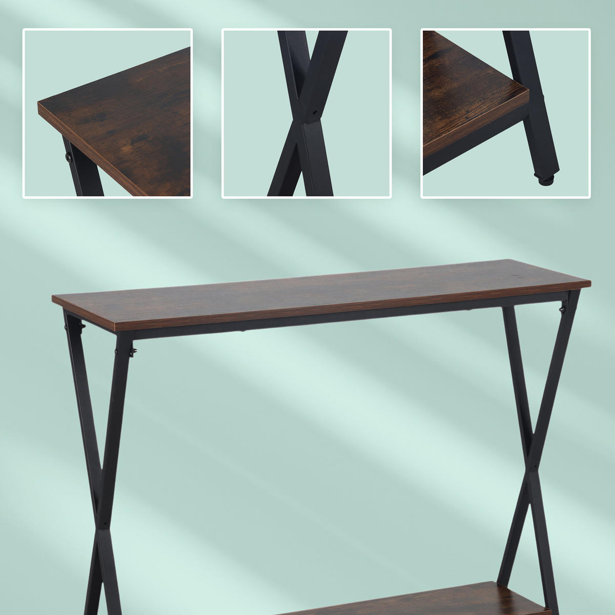 KONSOLENTISCH - Dunkelbraun, Holzwerkstoff/Metall (30/100/80cm) - Relaxdays