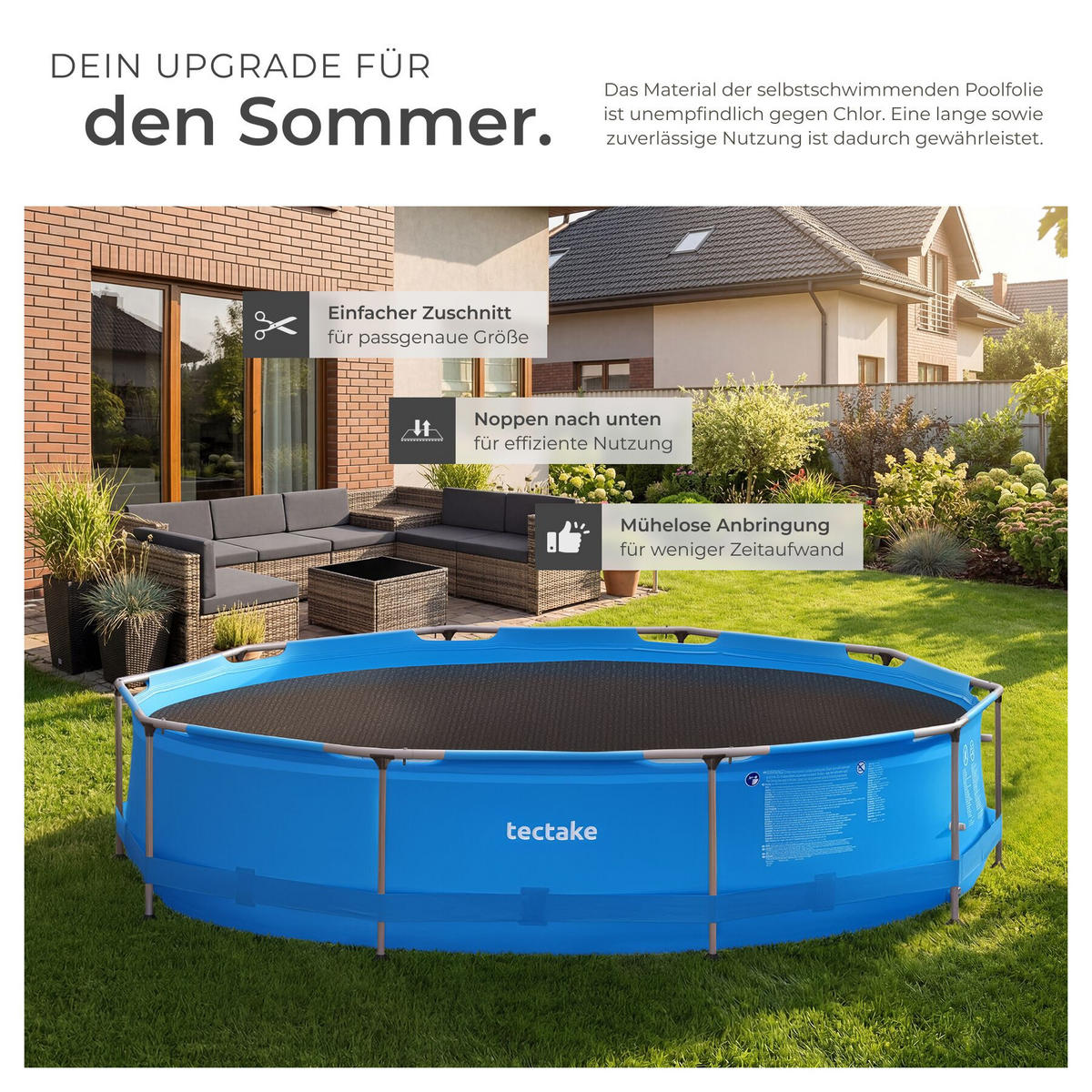 POOL-SOLARFOLIE , Durchmesser 250 cm, schwarz - Schwarz, Kunststoff (250/250cm) - tectake