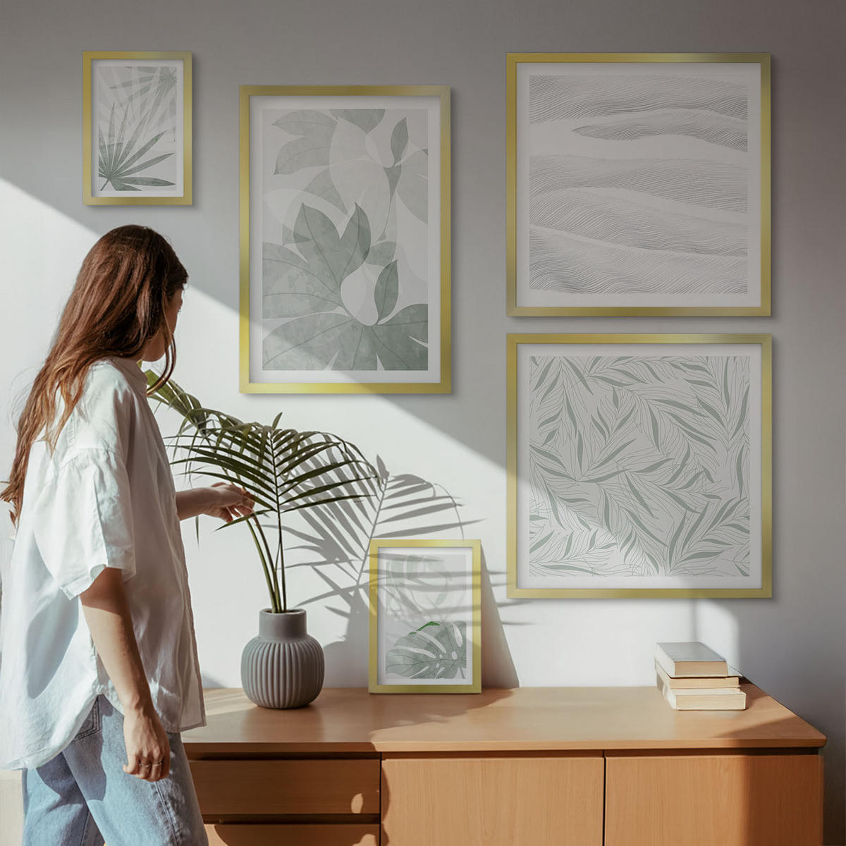 BILDER SET 5er Set - 50x50 cm & 20x30 cm & 40x60 cm Goldrahmen - Meeresarchitektur Griechenlands - Goldfarben, Kunststoff (40/60cm) - TULUP