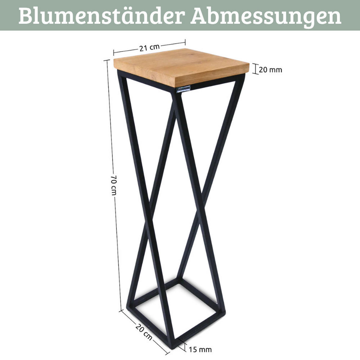 BLUMENSTÄNDER Holz Metallgestell KABRI 70 cm hoch Eichenholz - Braun, Holz (20/70/21cm) - DELUKE