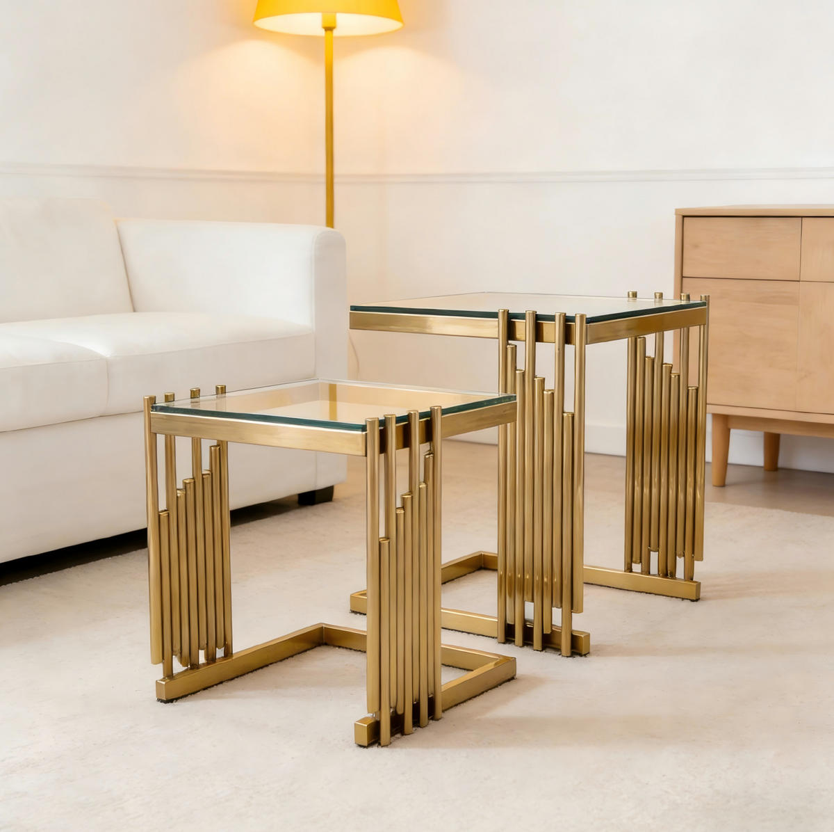 BEISTELLTISCH-SET aus Edelstahl 41x41x46 cm und gehärtetem Glas Gold/Klar, 2-teilig - Goldfarben, Metall (41/41/46cm) - IVMEU