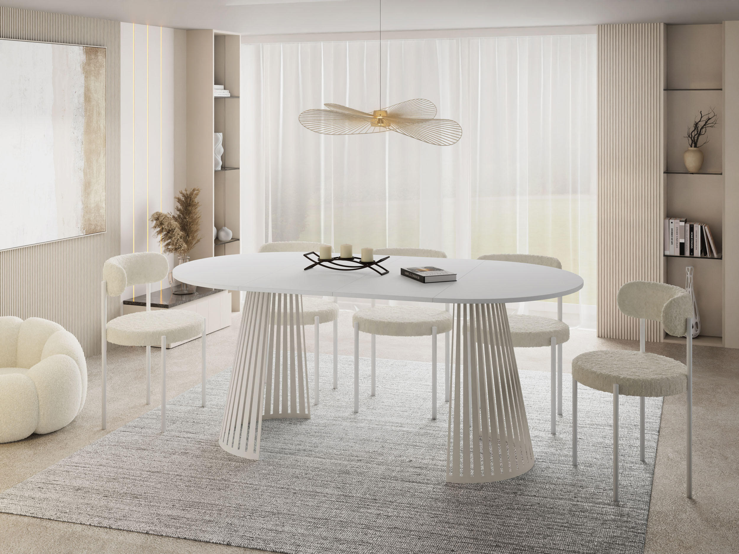 ESSTISCH Naro rund ausziehbar mit Lamellen-Metallgestell in Beige Kaschmir, Weiß 120-200/120/76 cm - Kaschmir/Weiß, Holzwerkstoff/Metall (120/120/76cm) - WFL GROUP
