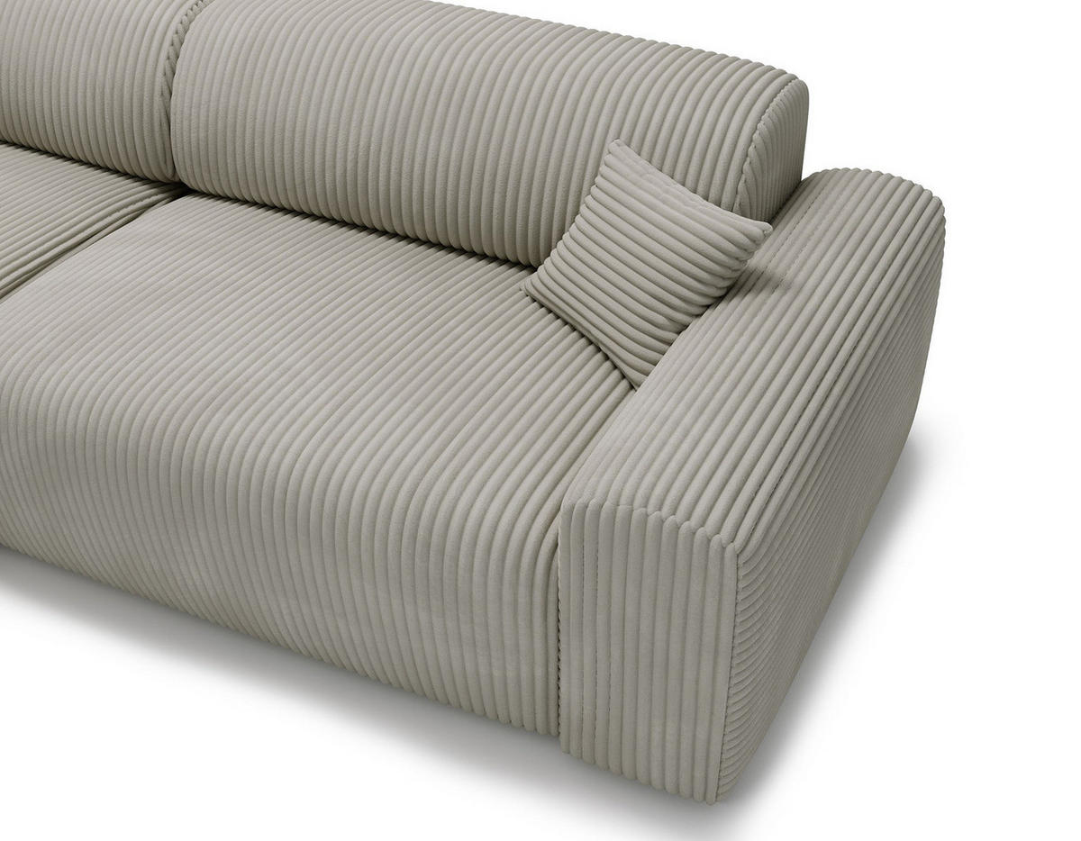 ECKSOFA mit Longchair - Cord - Silberfarben/Schwarz, Kunststoff/Textil (284/178cm) - home24