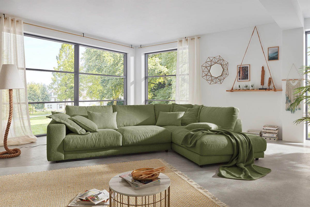 ECKSOFA MADELINE Grün Cord - Schwarz/Grün, Kunststoff/Textil (325/224cm) - KAWOLA