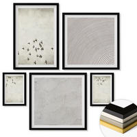 WANDBILDER 5er-Set - 50x50 cm & 20x30 cm & 40x60 cm Schwarzer Rahmen - Minimalistische Vogelmalerei - Schwarz, Kunststoff (40/60cm) - ArtPrintCave