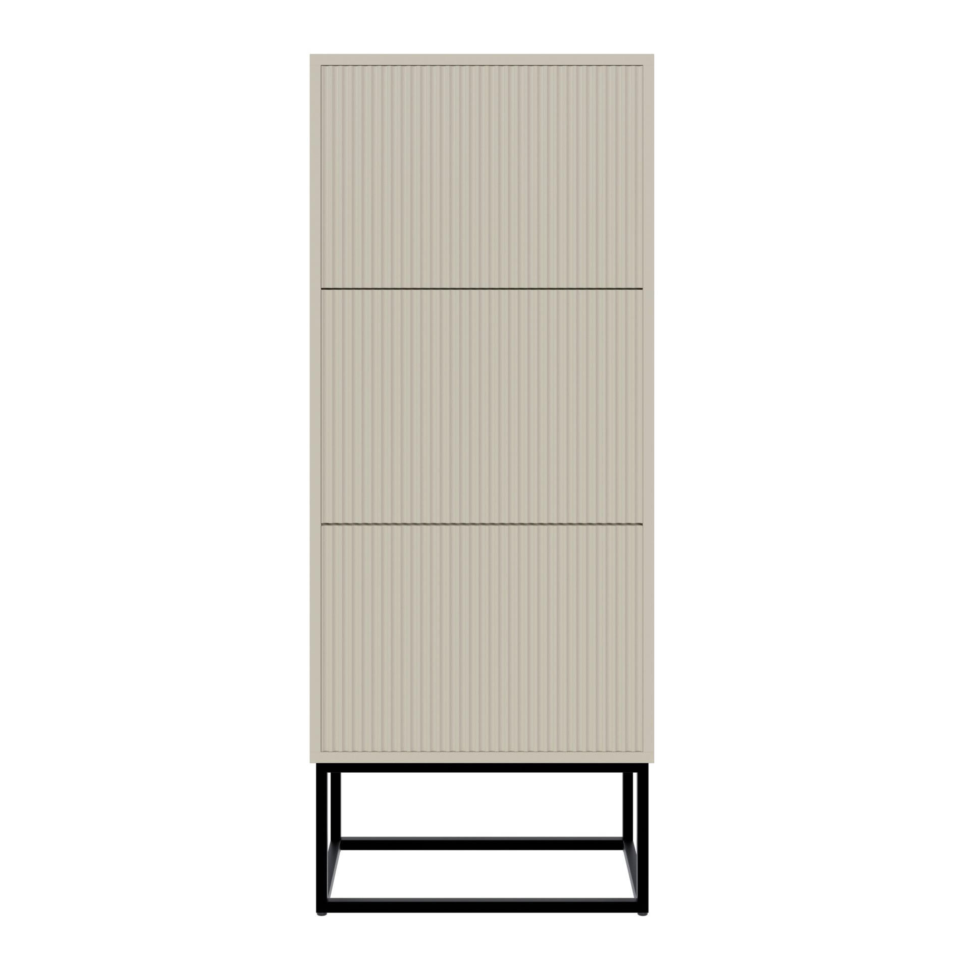 SCHUHSCHRANK Veldio mit 3 Klappen Greige mit schwarzem Metallgestell 50 cm - Taupe/Schwarz, Holzwerkstoff/Metall (50/125/30cm) - Selsey