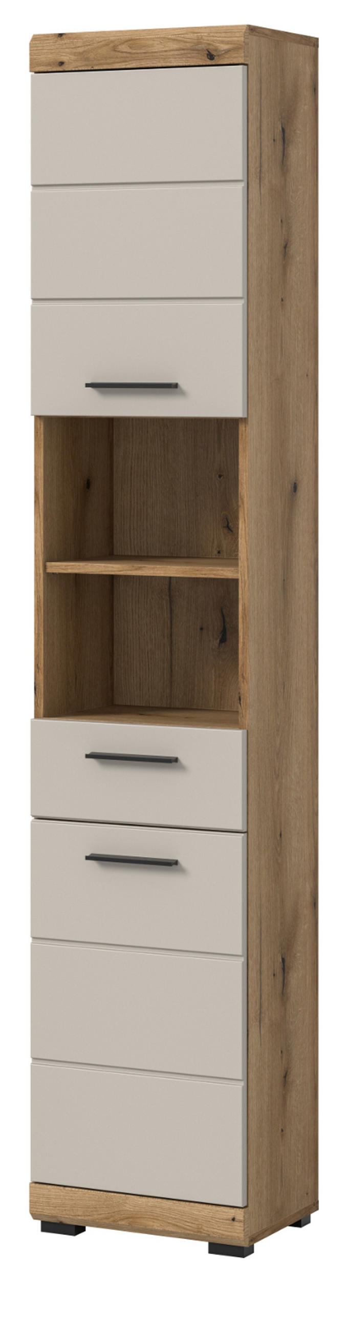 HOCHSCHRANK Sand Kaschmir, Evoke Eiche, Badschrank, 6 Fächer, 37 cm - Kaschmir/Eichefarben, Holzwerkstoff/Kunststoff (37/191/31cm) - Inn.Furn