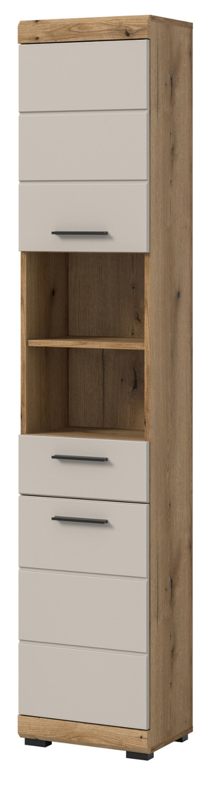 HOCHSCHRANK Sand Kaschmir, Evoke Eiche, Badschrank, 6 Fächer, 37 cm - Kaschmir/Eichefarben, Holzwerkstoff/Kunststoff (37/191/31cm) - Inn.Furn