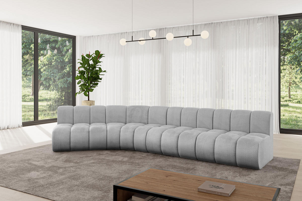 ECKSOFA modulares Sofa Montra-L2 - 381x174x70 cm Grau - Hellgrau, Holzwerkstoff/Textil (381/174cm) - ALTDECOR