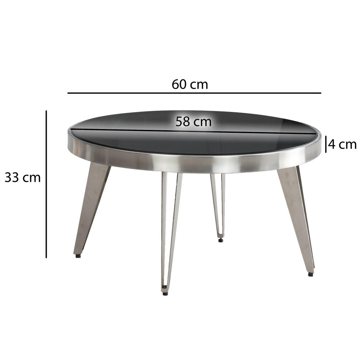 COUCHTISCH Rund in Silber aus Glas und Metall, Modernes Design, 60x60x33cm - Silberfarben, Glas/Metall (60/60/33cm) - KADIMA DESIGN