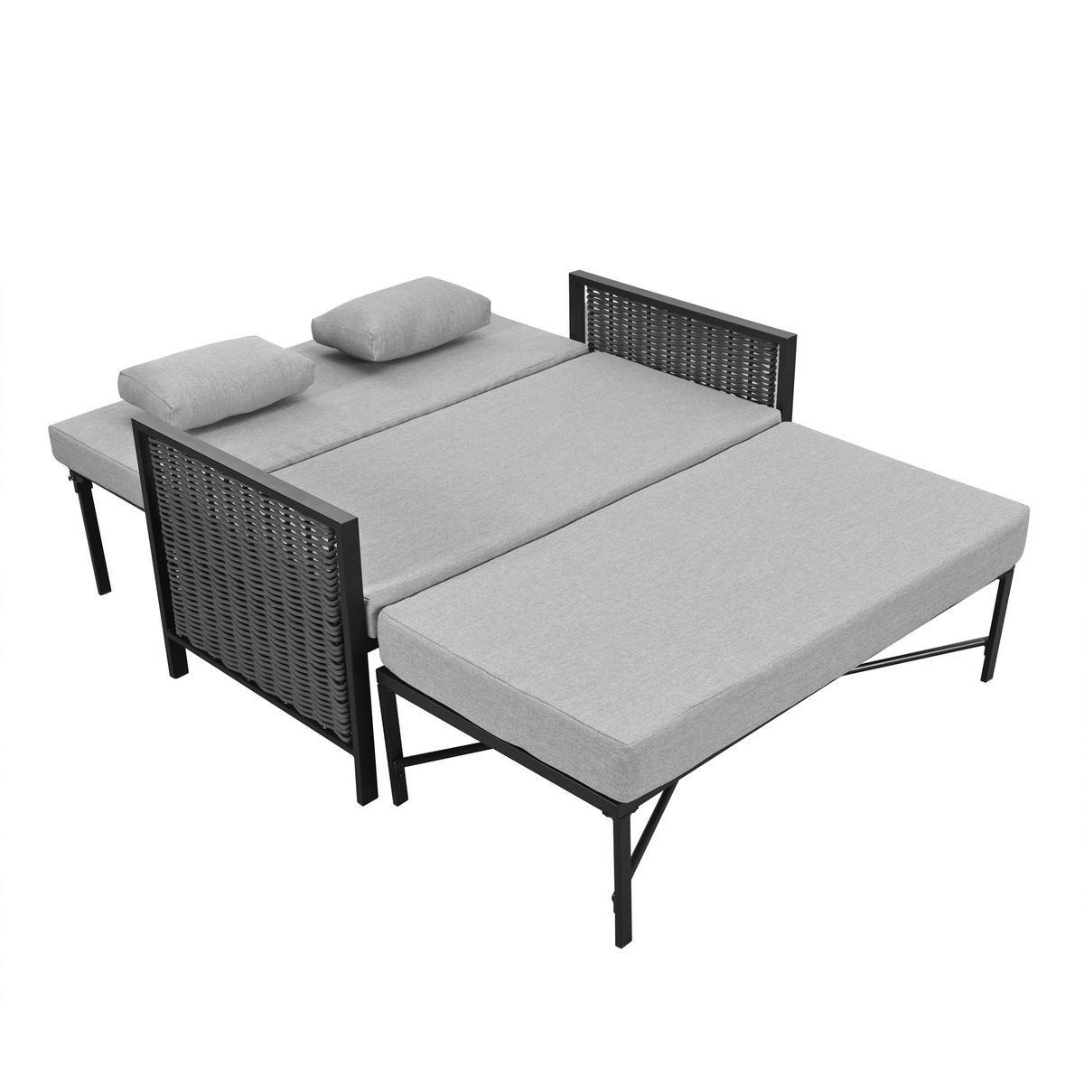 GARTENMÖBEL, 2-Personen Outdoor-Liegebett, Rückenlehne 0-65°, Grau - Grau, Textil (131.5/91/151.3cm) - FLIEKS