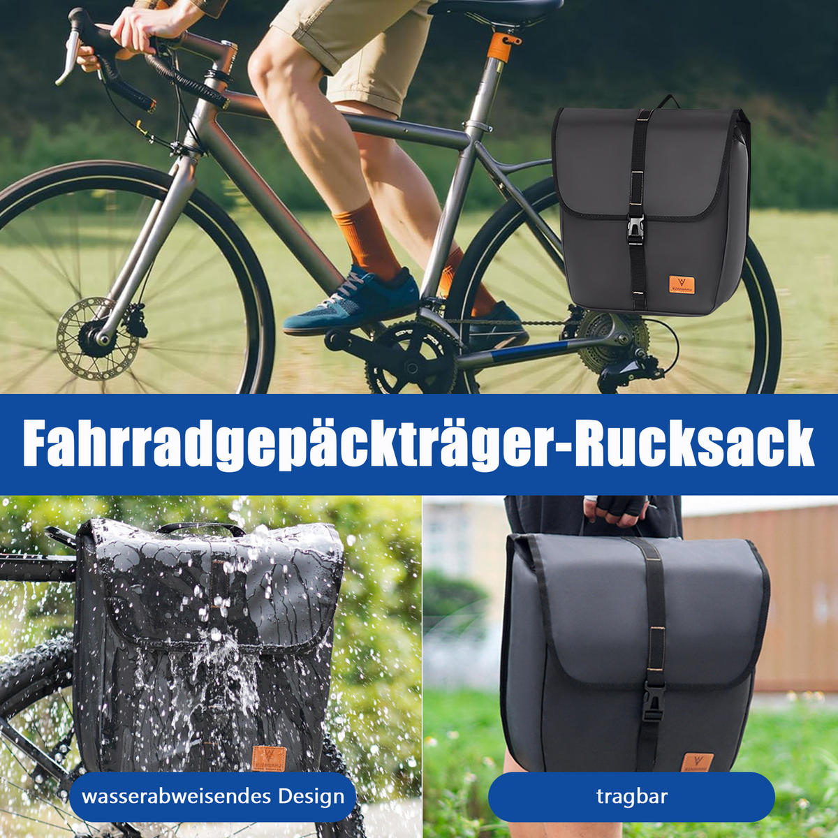 FAHRRADZUBEHÖR Set 8in1, LED-Licht, Satteltasche, Trinkflasche & Schloss - Schwarz, Textil (17/39/35cm)