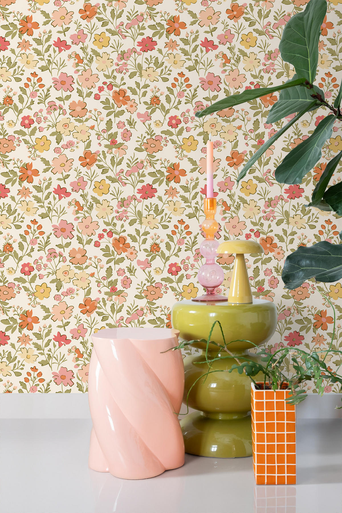 TAPETE Blumen 50 x 900 cm - Orange, Papier (50/0.1cm) - ESTAhome