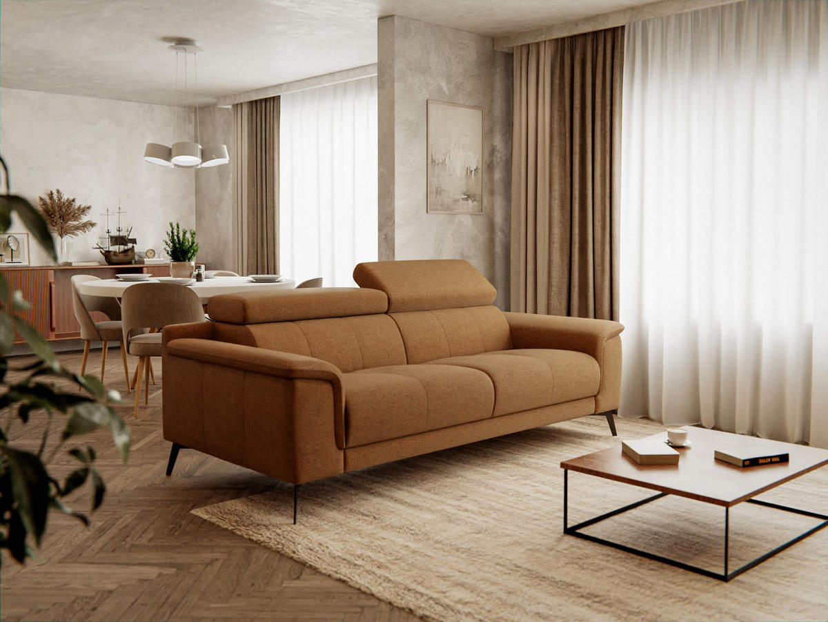 SOFA FIERO 3-Sitzer, orange - Schwarz/Orange, Holzwerkstoff/Textil (212/82/103cm) - Courtois Laville