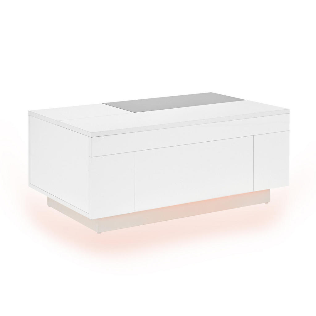 Modfu KONFERENČNÍ stolek z MDF 80x50x35,5 cm černo-bílý s LED osvětlením, výsuvnou deskou a skrytou zásuvkou