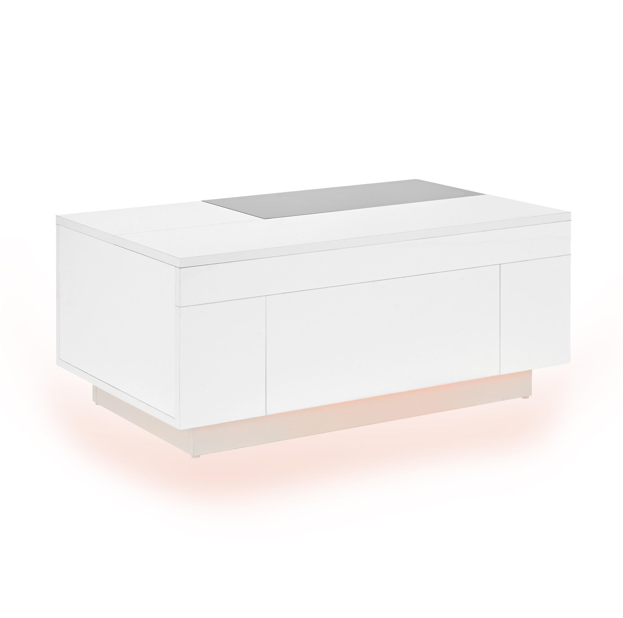 COUCHTISCH aus MDF 80x50x35,5 cm Schwarz/Weiß mit LED-Beleuchtung, ausziehbarer Tischplatte und versteckter Schublade - Weiß, Holzwerkstoff (80/50/35.5cm) - Modfu