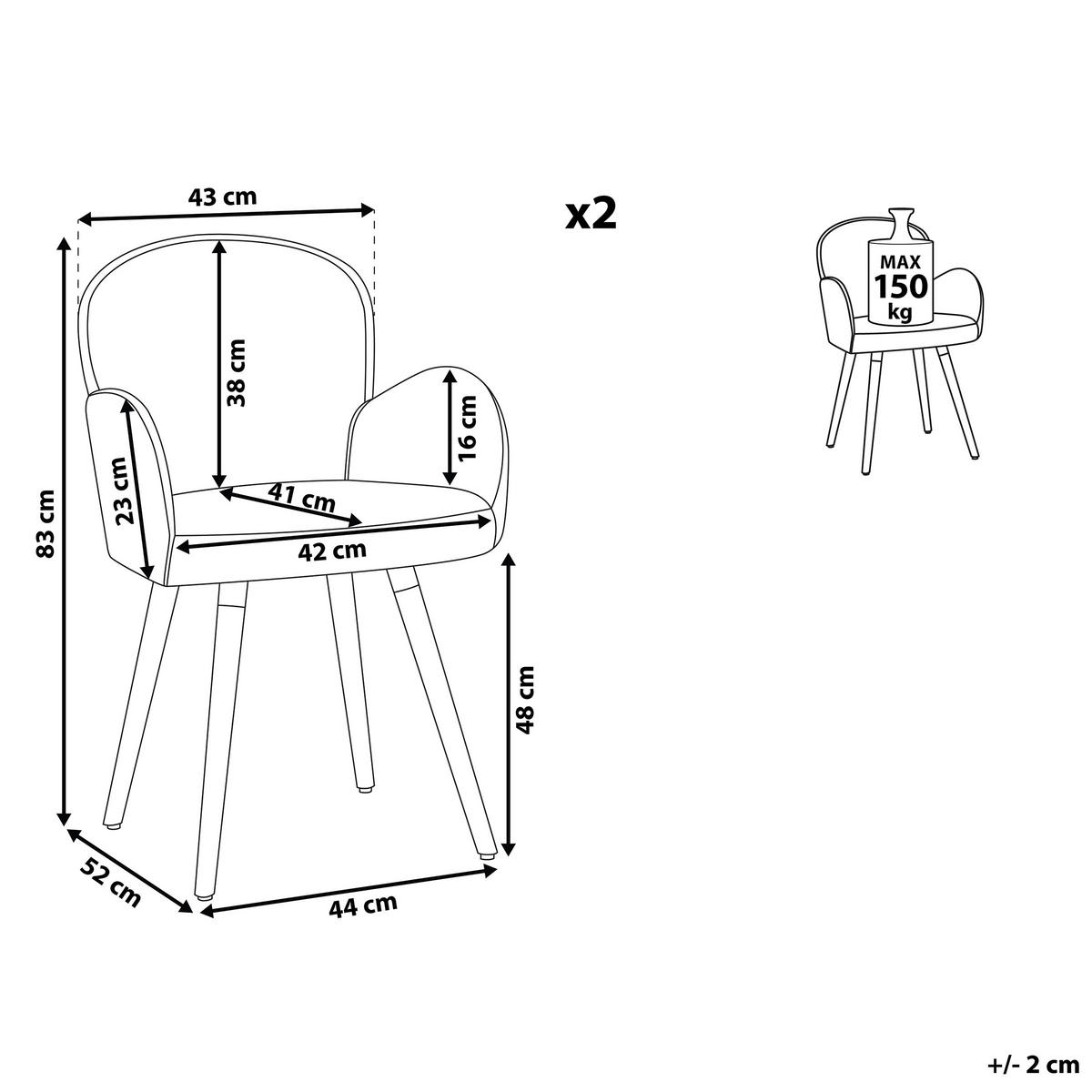 ESSZIMMERSTUHL 2er-Set Polsterbezug Grau Brookville - Grau, Holz/Textil (44/83/52cm) - Beliani