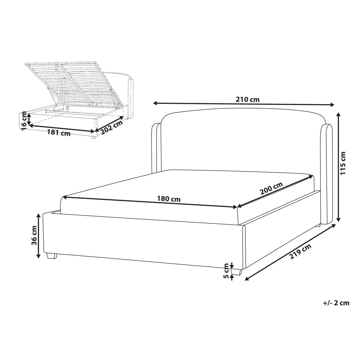 BETT mit Stauraum 180/200 cm Cremeweiß Bernay - Weiß, Textil (180/200cm) - Beliani