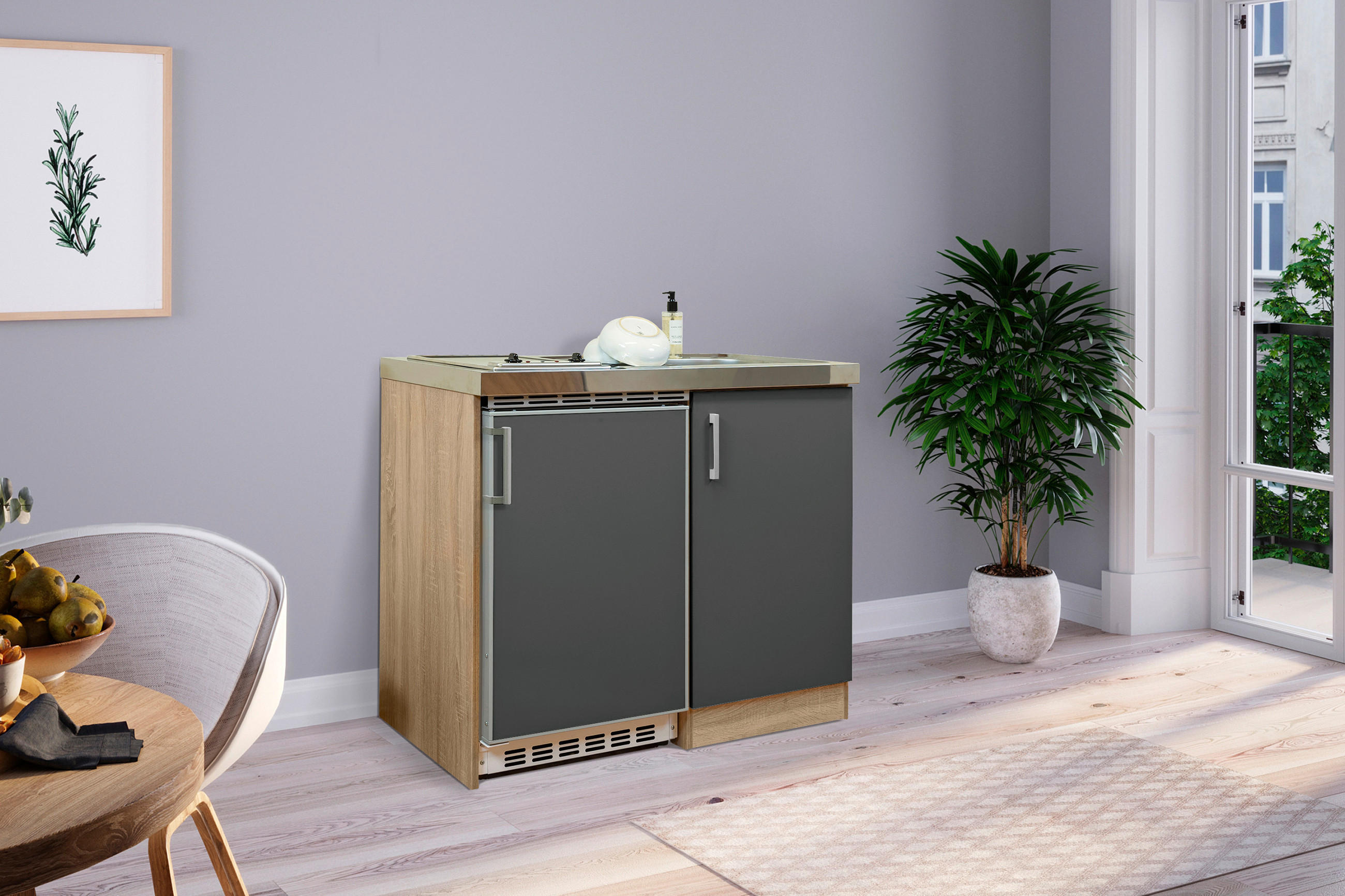 XXXL Küchenratgeber - Pantryküchen, Pantryküche in grau, kleine Küche, Miniküche