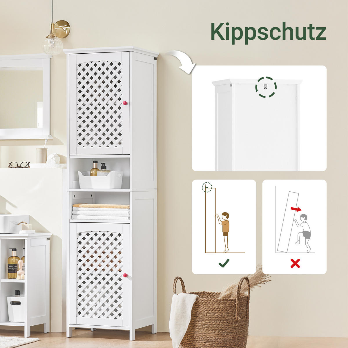 HOCHSCHRANK Weiß 45x41.5x170cm - Weiß, Holzwerkstoff (45/170/41.5cm) - SoBuy