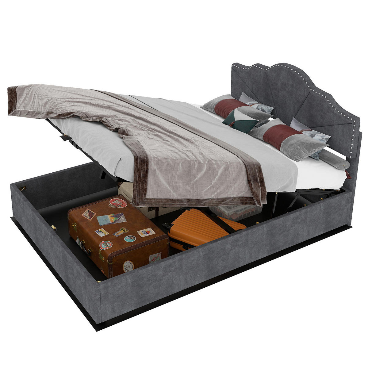 POLSTERBETT 140x200 cm Stauraum hydraulisch grau - Grau, Textil (140/200cm) - LEBENLANG