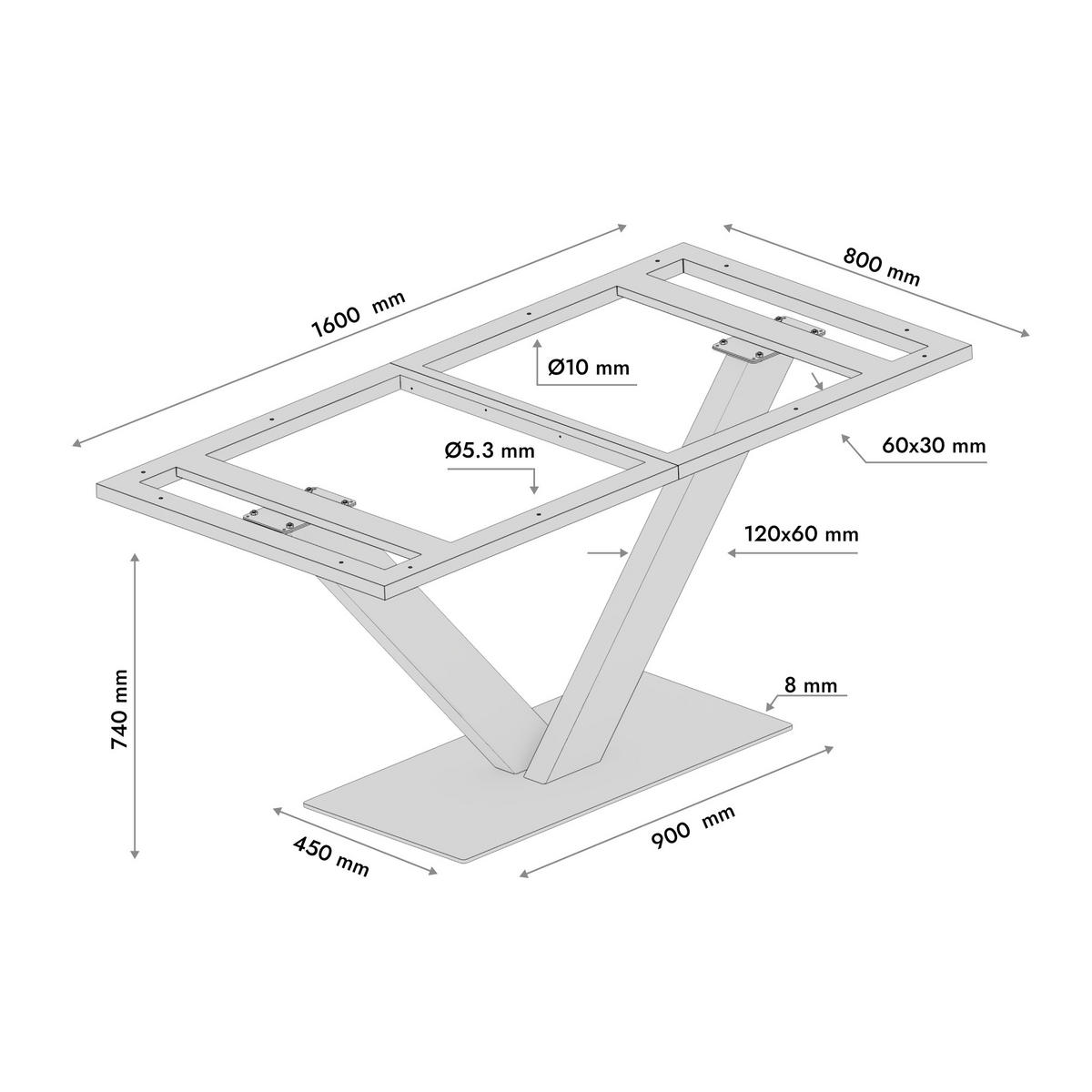 TISCHBEINE Thuban Frame Metall Schwarz 160/80/74cm - Schwarz, Metall (80/72/160cm) - Metalo Pro
