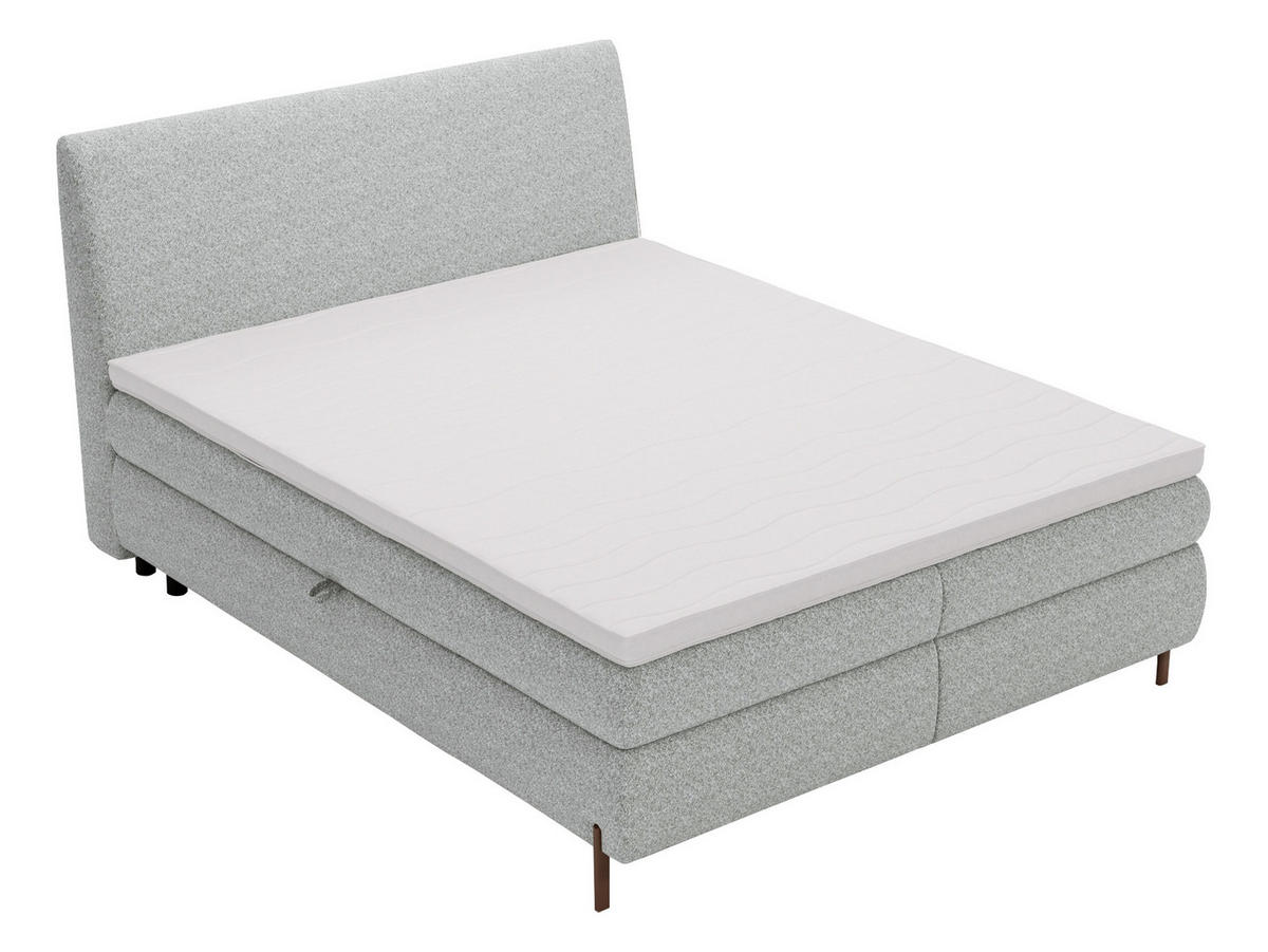 PAT CU LADĂ DE DEPOZITARE Evia - H3 - maro/gri deschis, material textil/compozit lemnos (140/200cm) - MIRJAN24