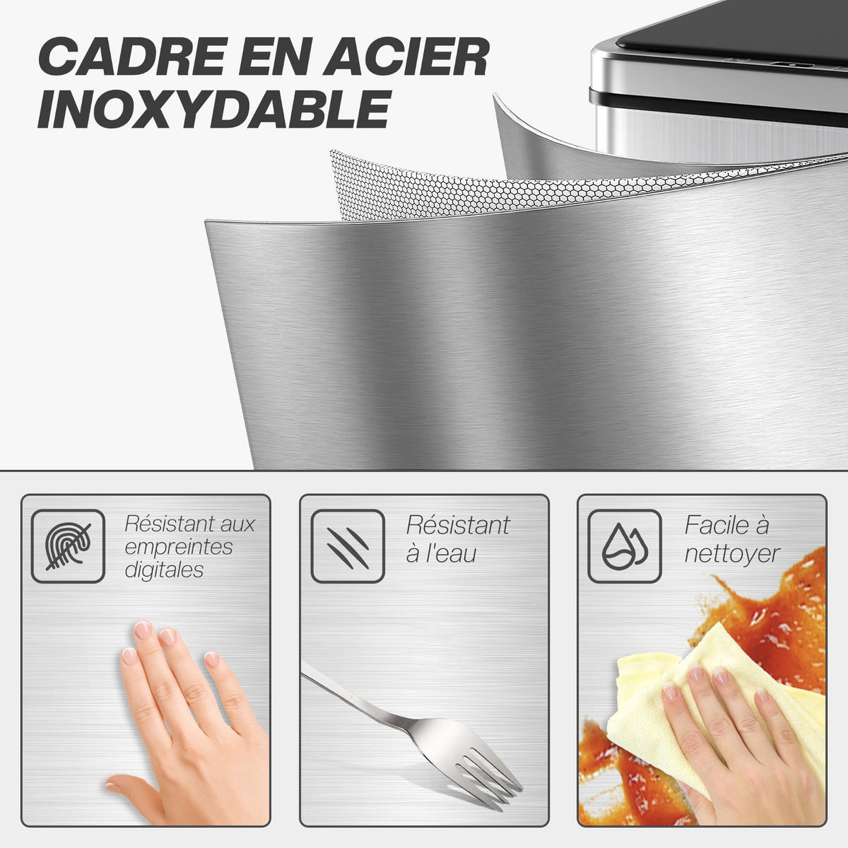 MÜLLEIMER Automatischer Küchen 50L 35/67/26 cm Edelstahl Silber MIT SENSOR, SOFT-CLOSE - Silberfarben, Metall (26/67/35.5cm) - Rolipo