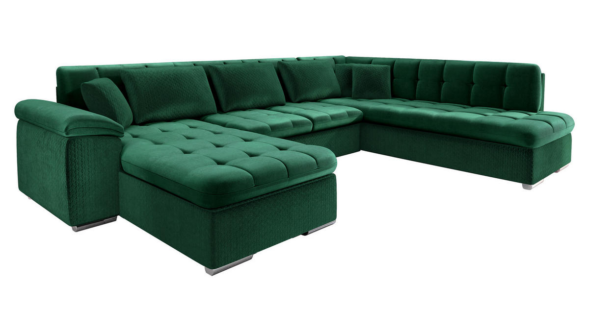 WOHNLANDSCHAFT Niko Bis Premium, Seite: Links - Smaragdgrün, Holz/Textil (348/76/205cm) - MIRJAN24