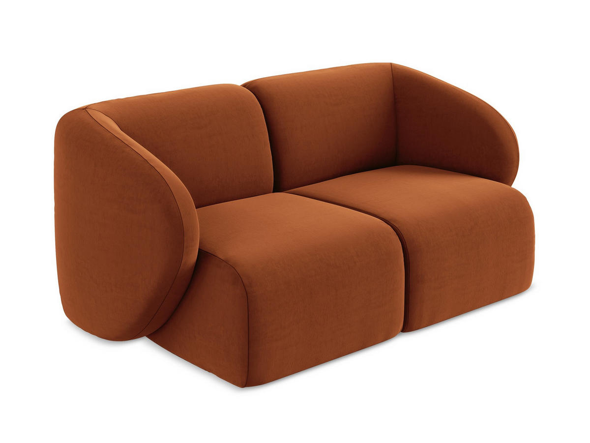2-SITZER-SOFA Samt Stoff Orange - Terra cotta/Schwarz, Holzwerkstoff/Kunststoff (174/75/94cm) - Makamii