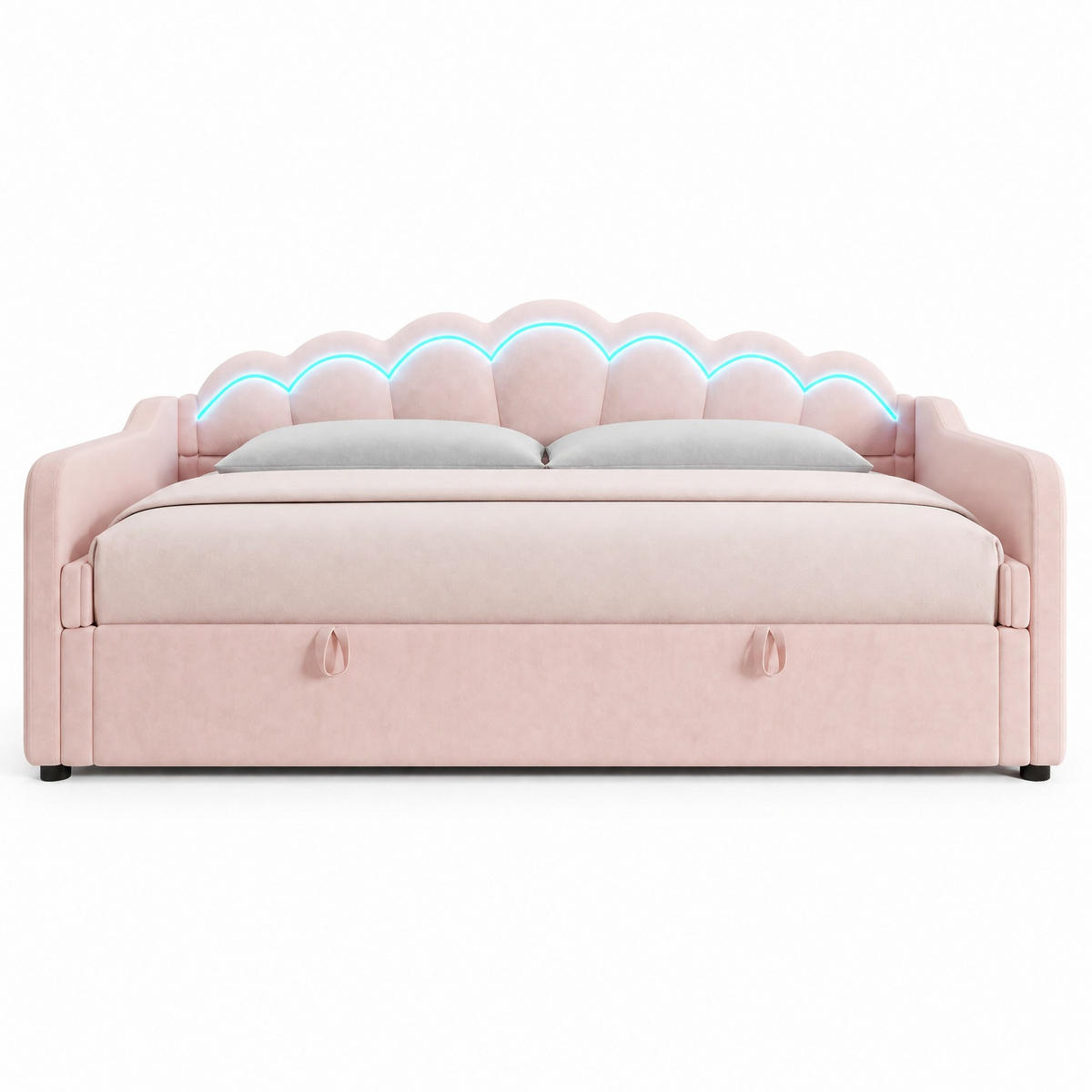 DENNÍ POSTEL 90/200 cm v růžové barvě se sametem, úložným prostorem a LED osvětlením - růžová, kompozitní dřevo/textil (90/200cm) - CHICFURN