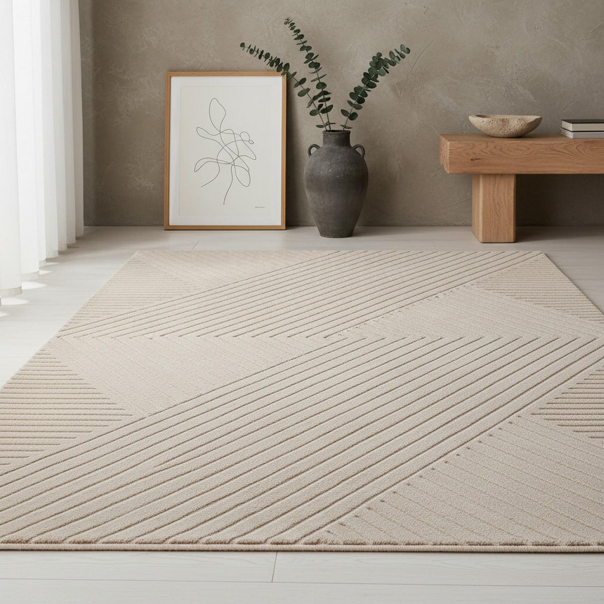 TEPPICH Kurzflor Skulptural Modern Waschbar Schlafzimmer Strapazierfähig Beige 160x230 cm – ILLER - Beige, Textil (160/230cm) - KADIMA DESIGN