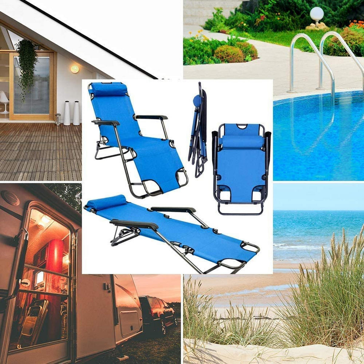 CAMPINGSTUHL, 153/70 cm, Hellblau - Blau, Kunststoff (60/82/153cm) - Amanka