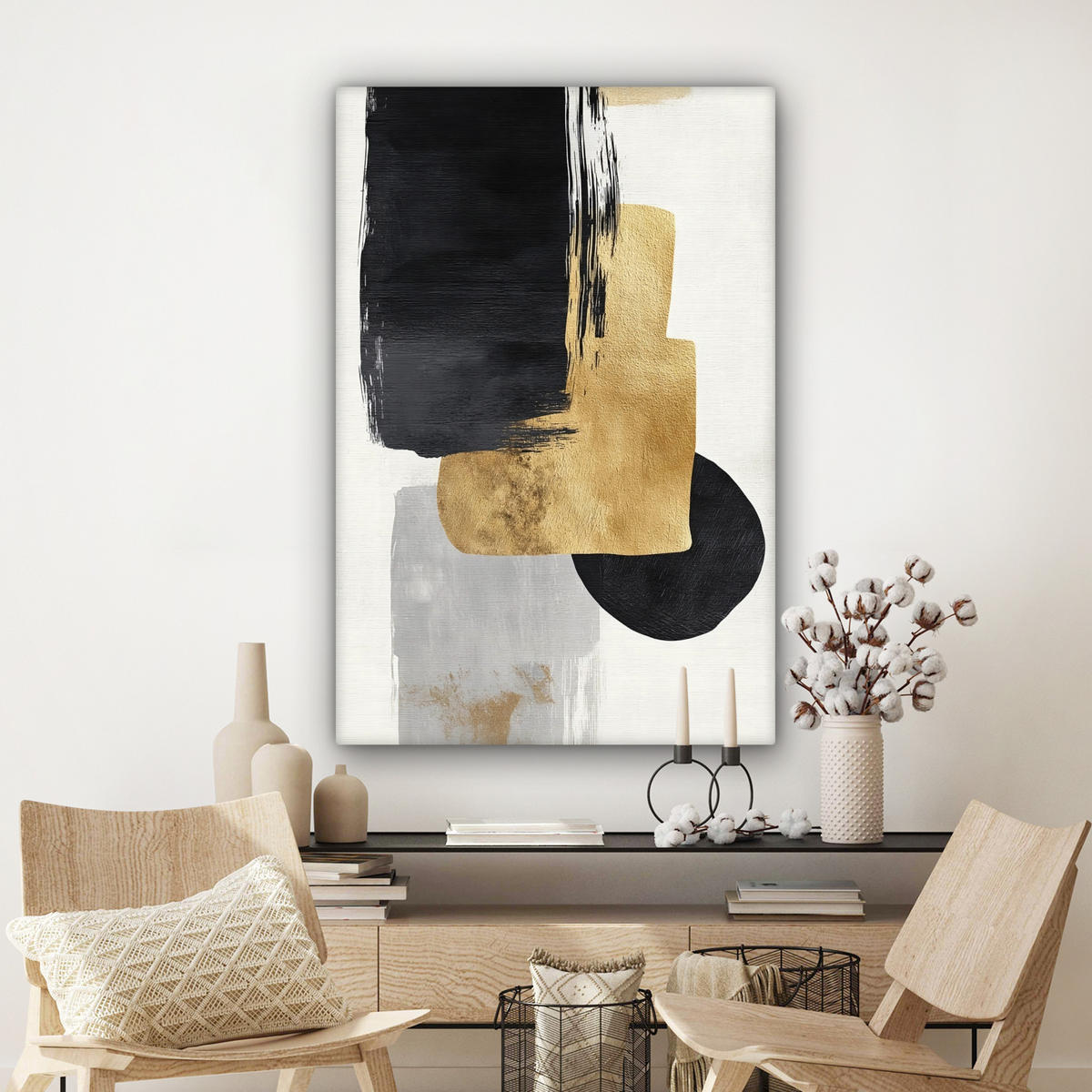 LEINWANDBILD Gold - Rechtecke - Kreise - Abstrakt Deko XXL 80x120 cm - Weiß, Textil (80/120cm) - MuchoWow