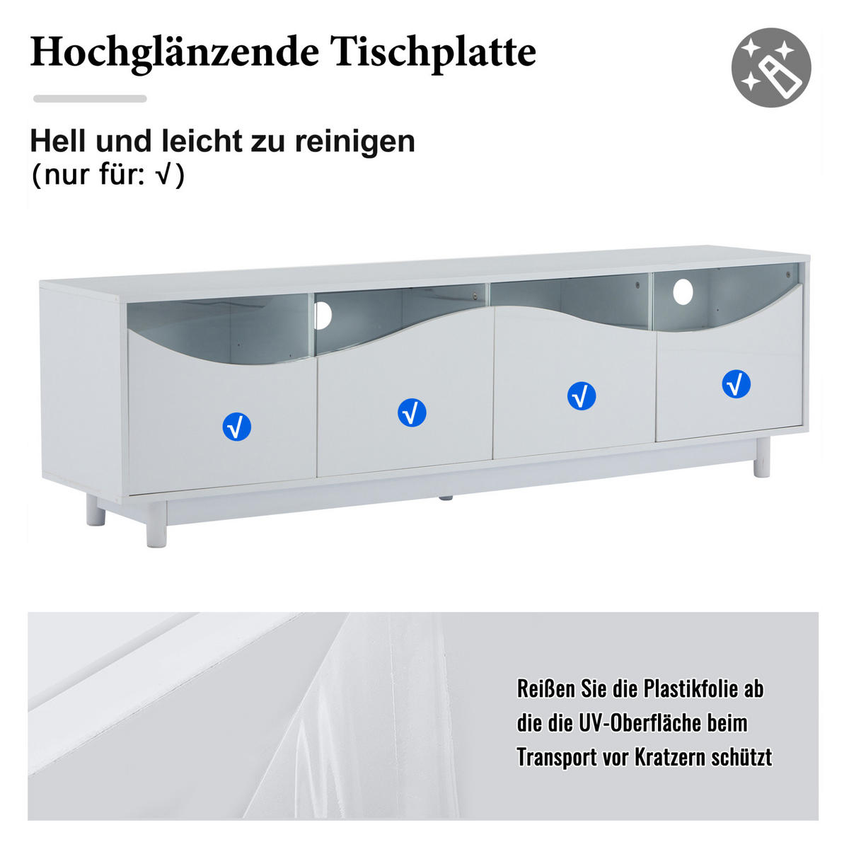 LOWBOARD 175/38/51 cm Weiß aus MDF mit LED-Beleuchtung - Weiß, Holzwerkstoff (38/51/175cm) - OKMYHOME